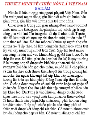 Luyện tập văn thuyết minh Thuyết minh về chiếc nón lá Việt Nam